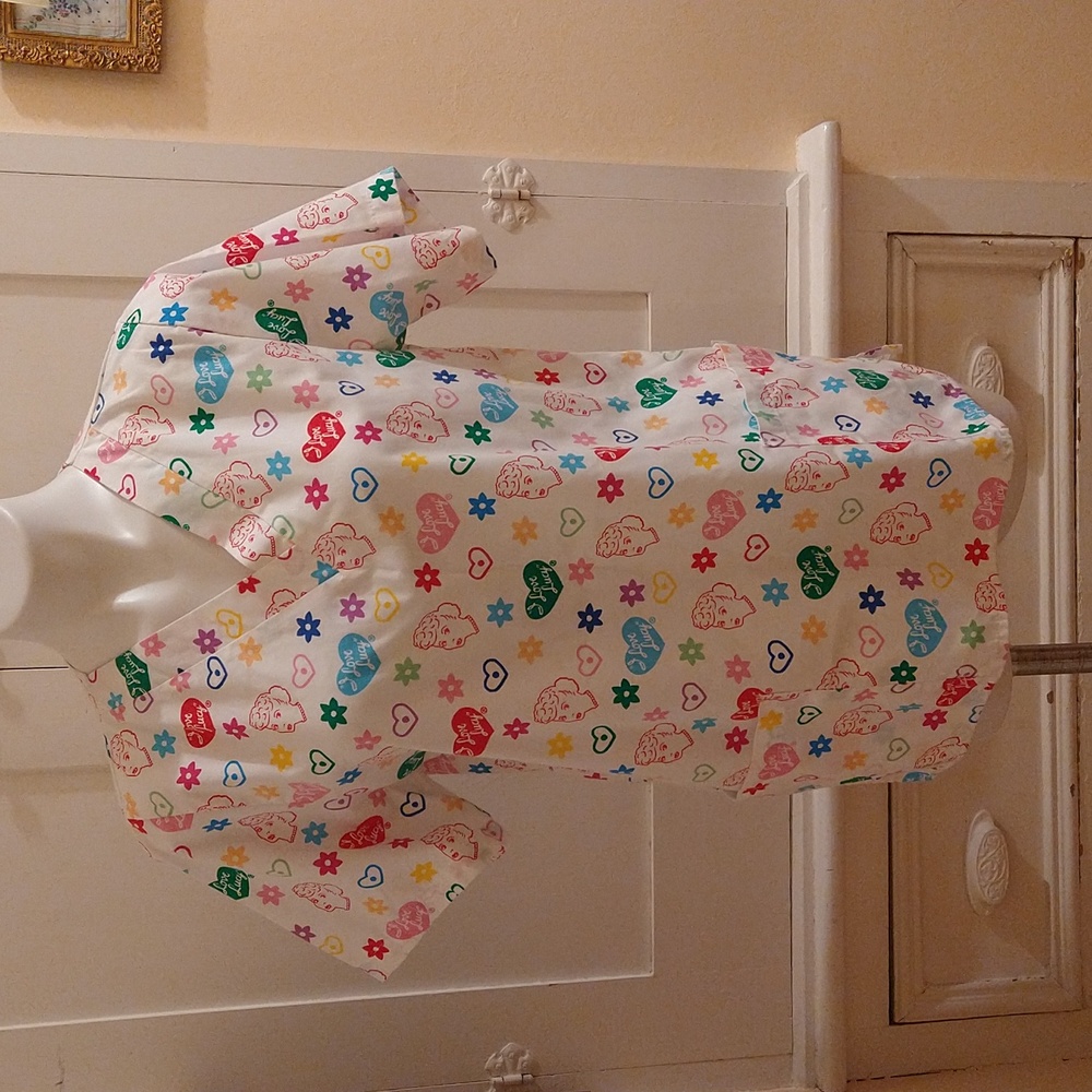 I Love Lucy print scrub top
